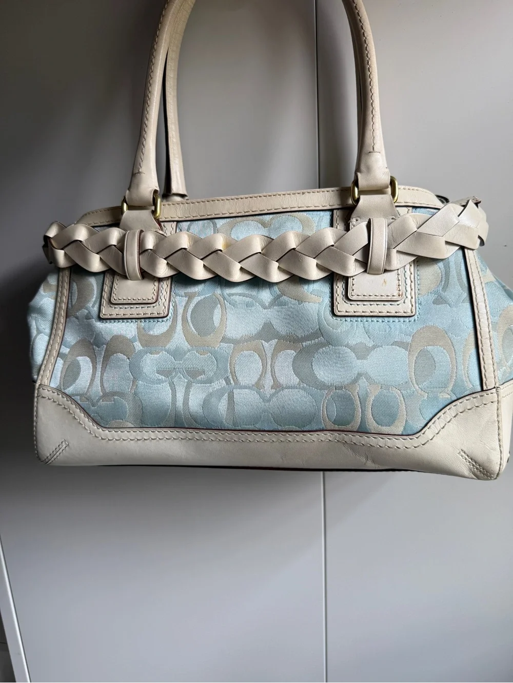 Rare Coach Hampton optic signature carryall shoulder bag baby blue